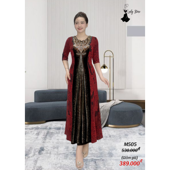 M505_MAXI đầm thun nhũ phối nhung , được đính đá DMC cao cấp
