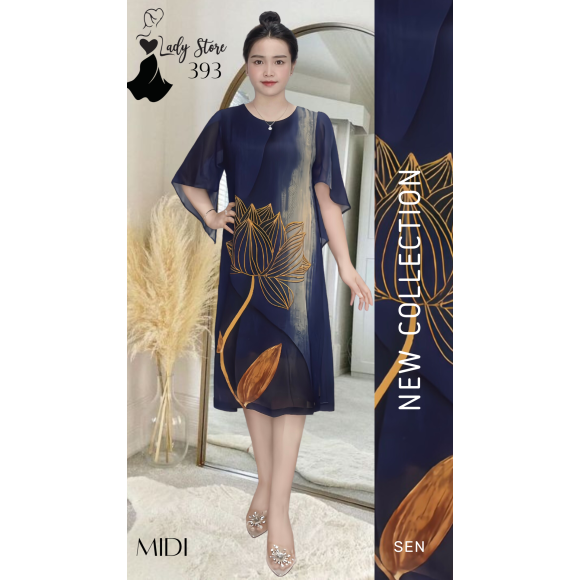 Đầm voan họa tiết bông sen