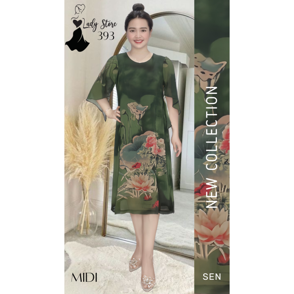 Đầm voan họa tiết bông sen