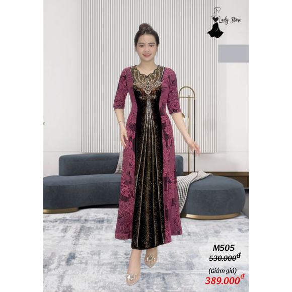 M505_MAXI đầm thun nhũ phối nhung , được đính đá DMC cao cấp