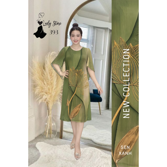 Đầm voan họa tiết bông sen