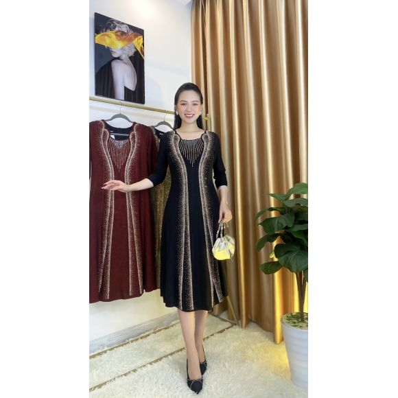 Đầm thun kim sa đính đá DMC cao câp