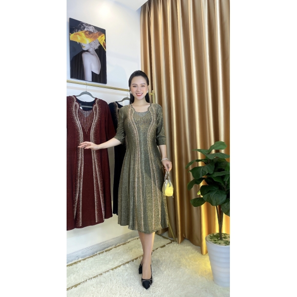 Đầm thun kim sa đính đá DMC cao câp