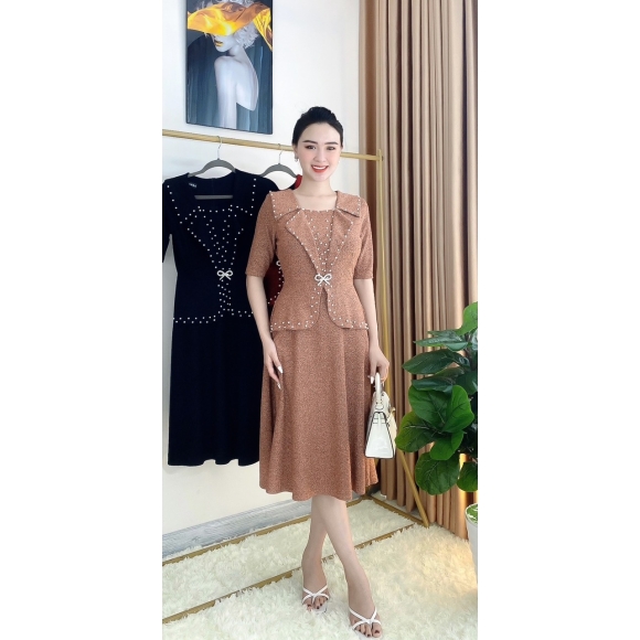 Đầm Thun Kim Sa Đính Ngọc Trai Cao Cấp