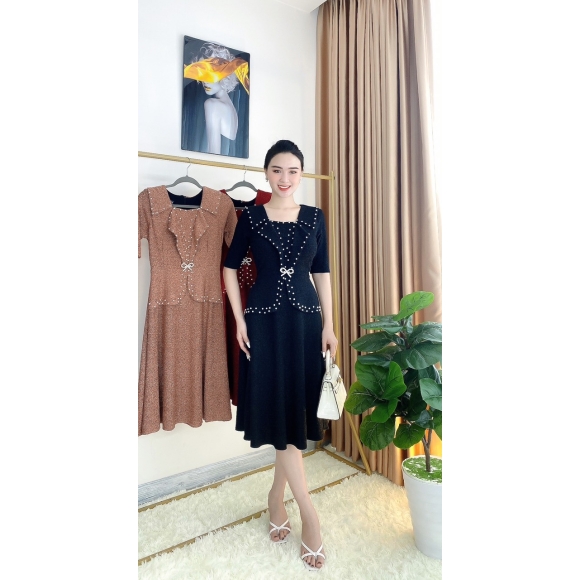Đầm Thun Kim Sa Đính Ngọc Trai Cao Cấp