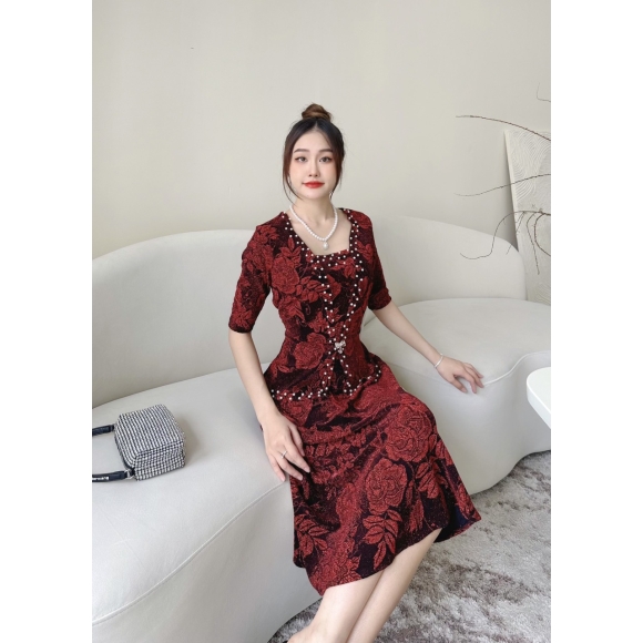 Đầm thun kim sa đính cườm cao câp